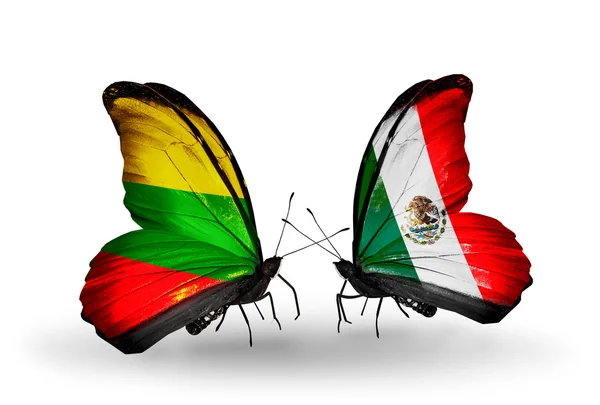 Borboletas com bandeiras da Lituânia e México — Fotografia de Stock