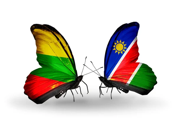 Butterflies with flags of Lithuania and Namibia — Stock Photo, Image