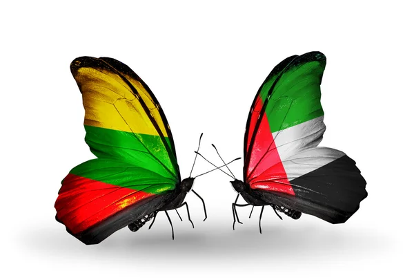 Butterflies with flags of Lithuania and United Arab Emirates — Stock Photo, Image