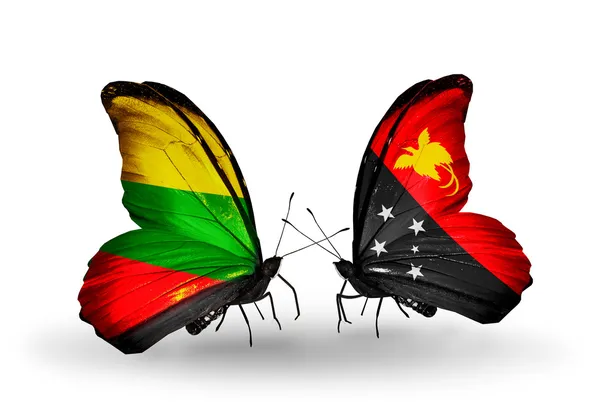 Schmetterlinge mit Flaggen von Litauen und Papua Neuguinea — Stockfoto