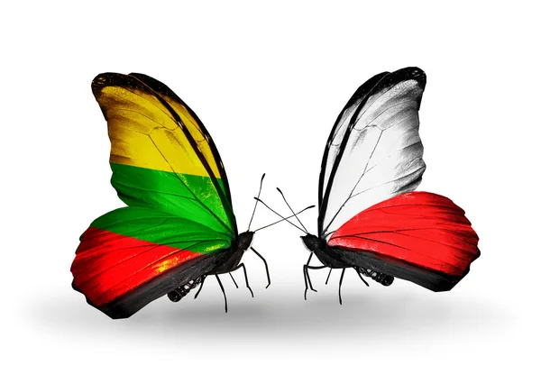 Butterflies with flags of Lithuania and Poland — Stock Photo, Image