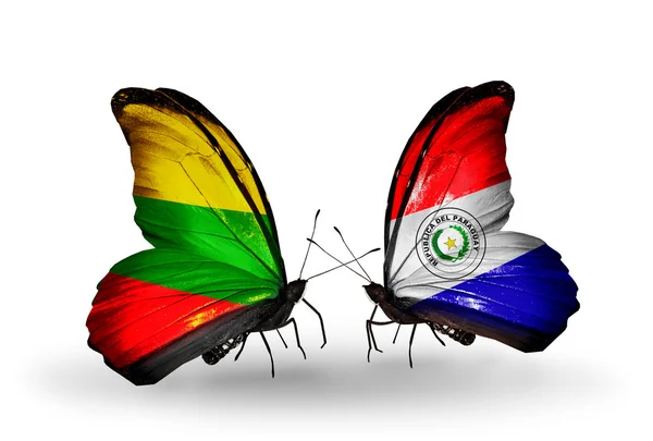 Butterflies with flags of Lithuania and Paraguay — Stock Photo, Image