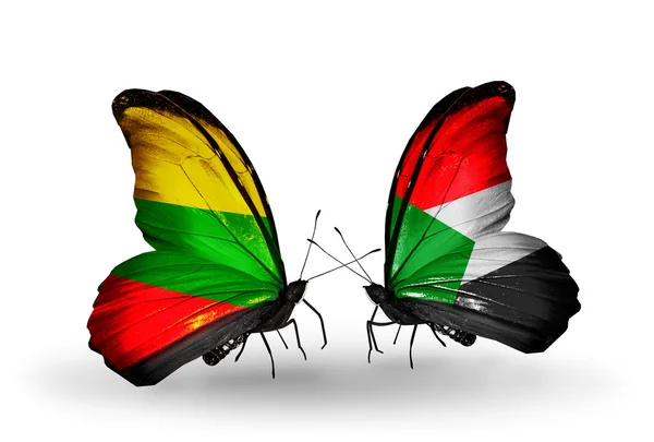 Butterflies with flags of Lithuania and Sudan — Stock Photo, Image