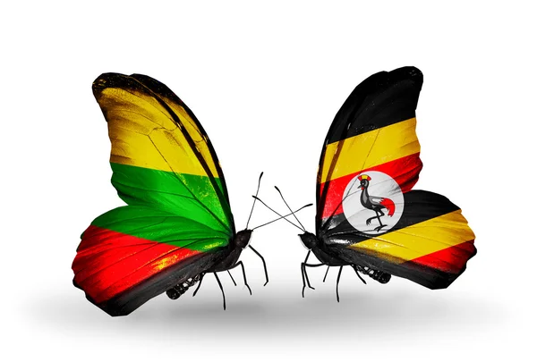 Butterflies with flags of Lithuania and Uganda — Stock Photo, Image