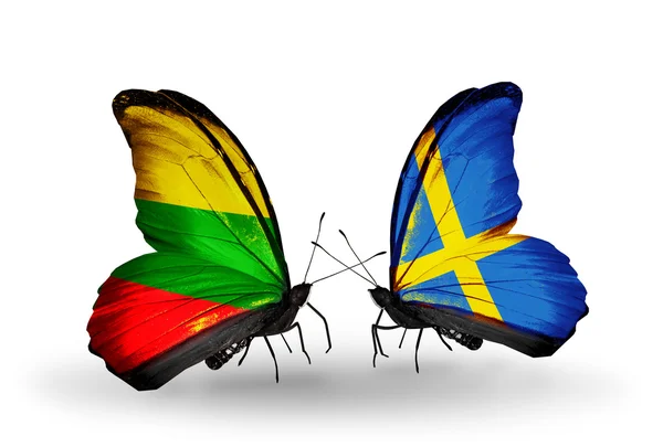 Butterflies with flags of Lithuania and Sweden — Stock Photo, Image