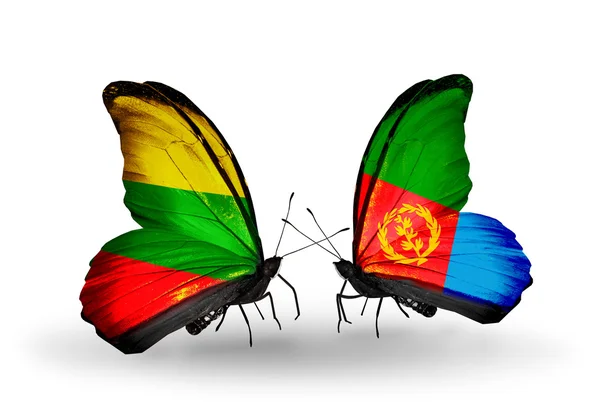Butterflies with flags of Lithuania and Eritrea — Stock Photo, Image