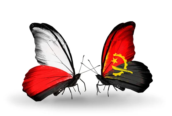 Butterflies with flags of Poland and Angola — Stock Photo, Image