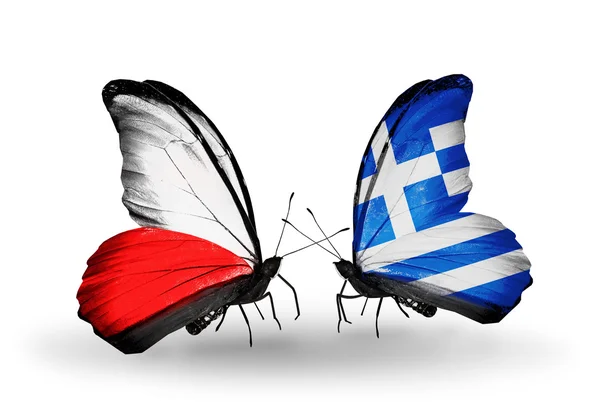 Butterflies with flags of Poland and Greece — Stock Photo, Image