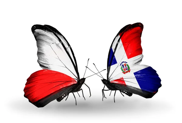 Mariposas con banderas de Polonia y Dominicana — Foto de Stock