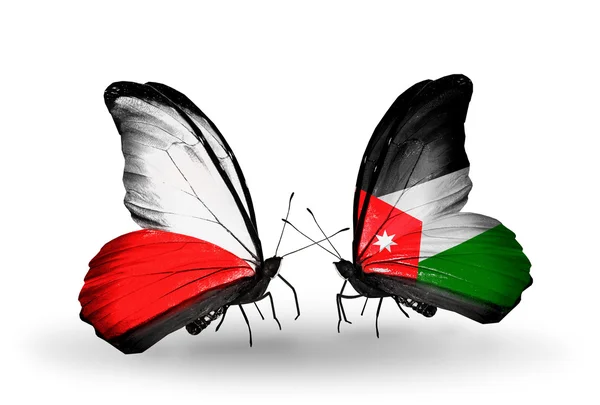 Butterflies with flags of Poland and Jordan — Stock Photo, Image