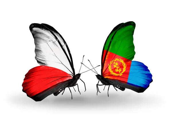 Two butterflies with flags  of Poland and Eritrea — Stock Photo, Image