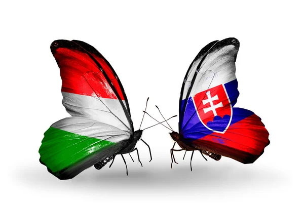 Butterflies with flags Hungary and Slovakia — Stock Photo, Image