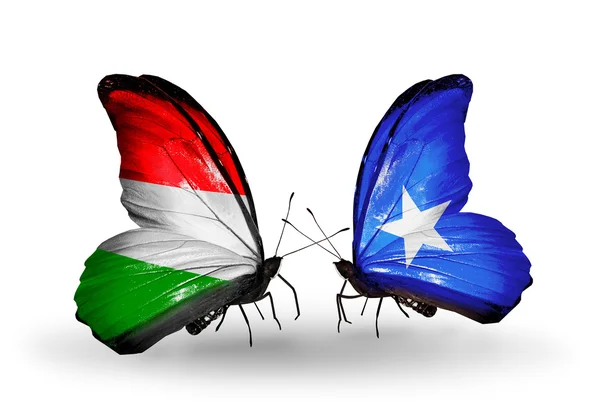 Borboletas com bandeiras Hungria e Somália — Fotografia de Stock