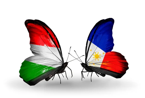 Butterflies with flags Hungary and Philippines — Stock Photo, Image