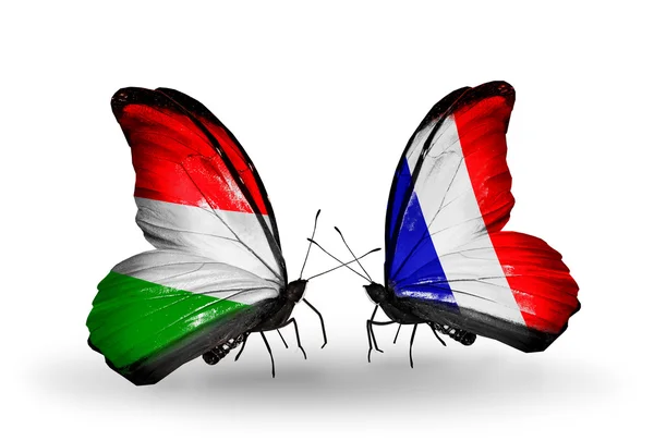 Butterflies with flags Hungary and France — Stock Photo, Image