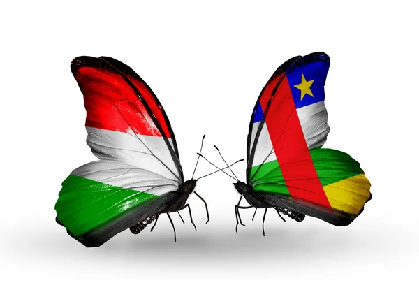 Butterflies with flags Hungary and Central African Republic — Stock Photo, Image