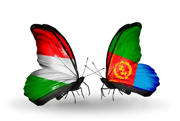 Butterflies with flags Hungary and Eritrea — Stock Photo, Image