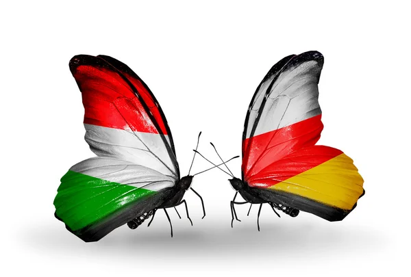 Butterflies with flags Hungary and South Ossetia — Stock Photo, Image