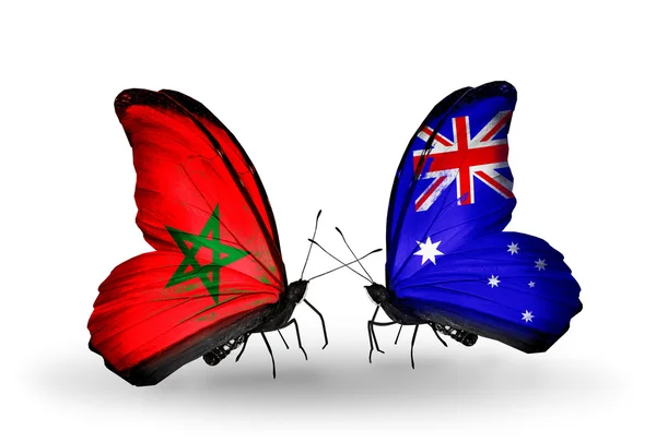 Papillons avec drapeaux Maroc et Australie — Photo