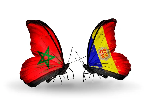 Бабочки с флагами Марокко и Андорры — стоковое фото