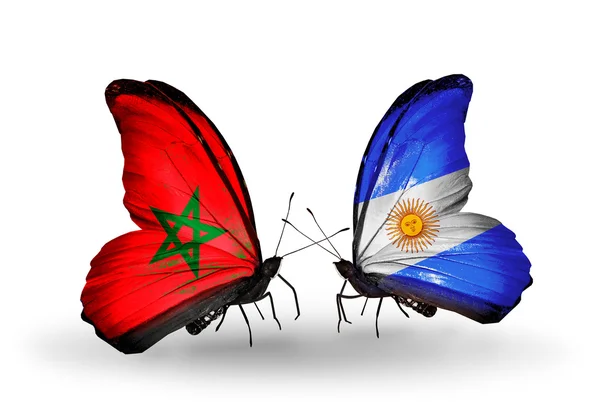 Mariposas con banderas Marruecos y Argentina —  Fotos de Stock