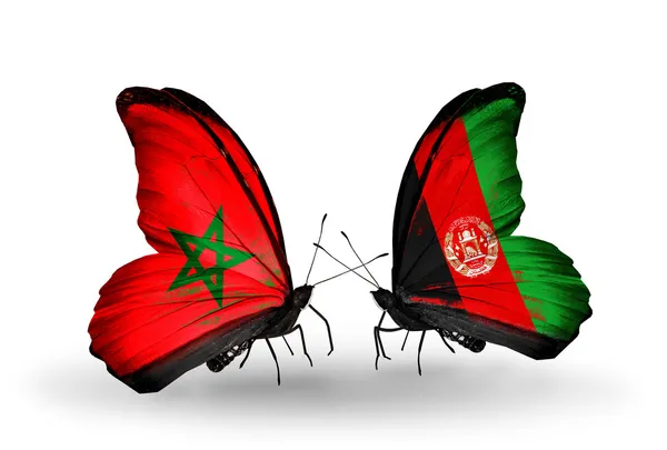 Πεταλούδες με σημαίες Μαρόκο και Αφγανιστάν — Φωτογραφία Αρχείου