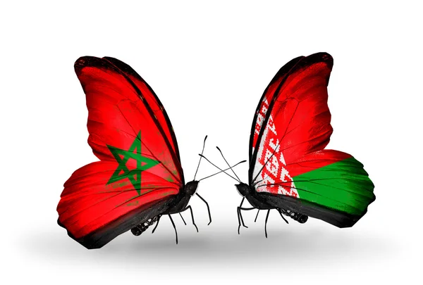 Papillons avec drapeaux Maroc et Bélarus — Photo