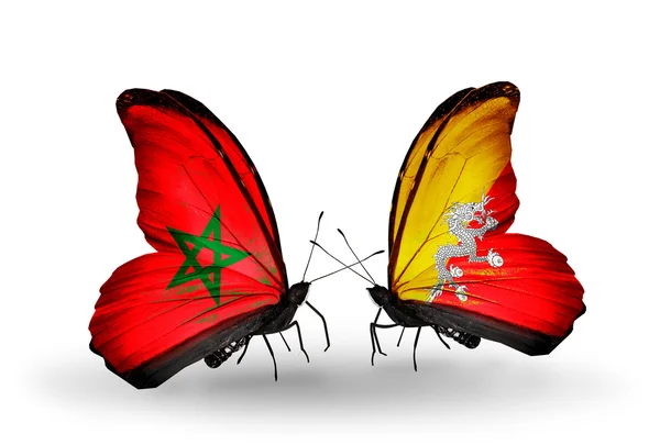 Vlinders met vlaggen Marokko en brunei — Stockfoto