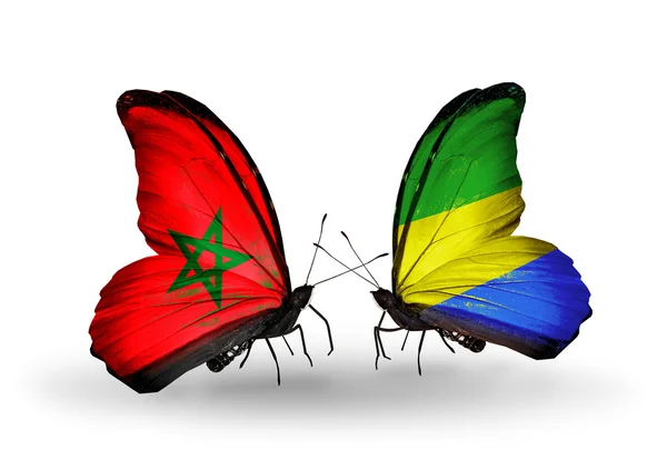 Papillons avec drapeaux Maroc et Gabon — Photo