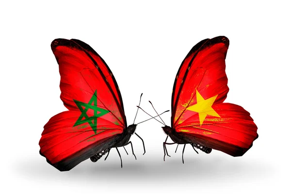 Papillons avec drapeaux Maroc et Vietnam — Photo