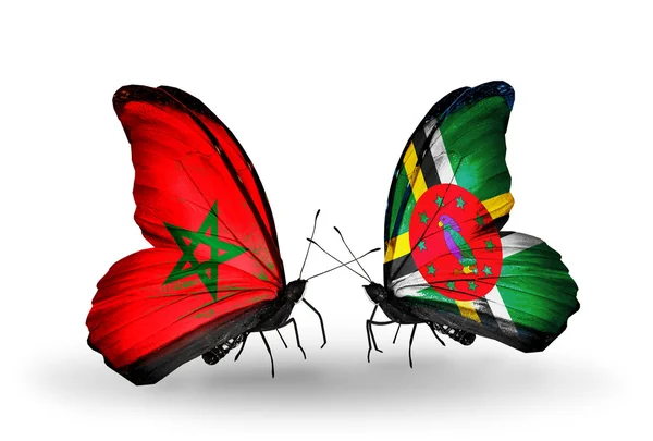 Papillons avec drapeaux Maroc et Dominique — Photo