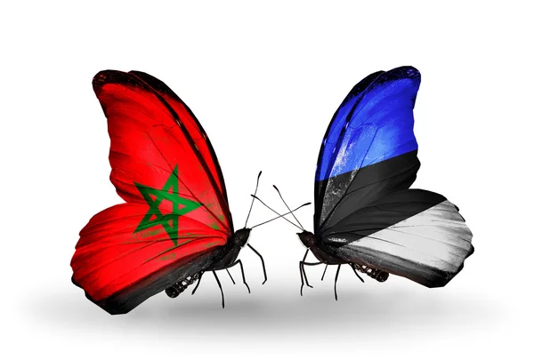 Butterflies with flags Morocco and Estonia — Stock Photo, Image