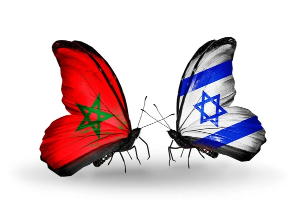 Farfalle con bandiere Marocco e Israele — Foto Stock