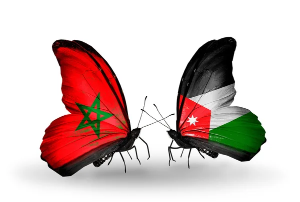Pillangók, Jordánia és Marokkó zászlók — Stock Fotó