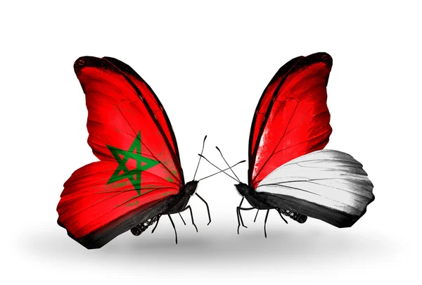 Papillons avec drapeaux Maroc et Monaco, Indonésie — Photo