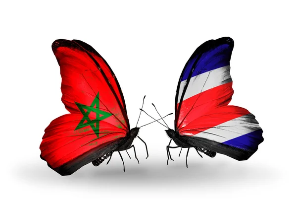 Butterflies with flags Morocco and Costa Rica — Stock Photo, Image