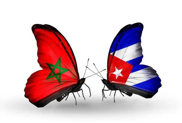 Papillons avec drapeaux Maroc et Cuba — Photo