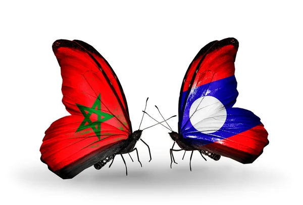 Mariposas con banderas de Marruecos y Laos — Foto de Stock