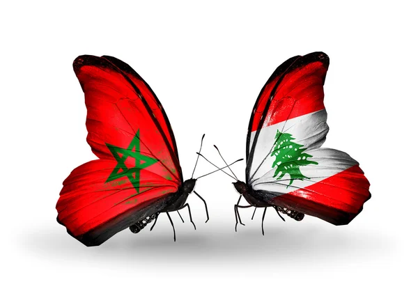Butterflies with flags of Morocco and Lebanon — Stock Photo, Image