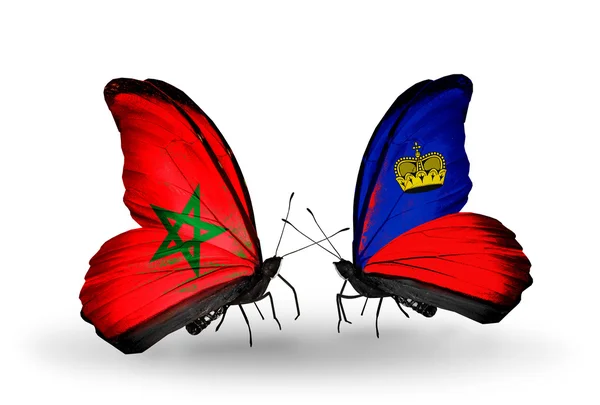 Papillons avec drapeaux du Maroc et du Liechtenstein — Photo