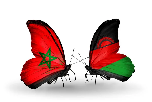 Butterflies with flags of Morocco and Malawi — Stock Photo, Image