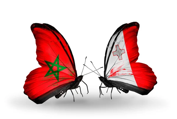 Borboletas com bandeiras de malta e de Marrocos — Stockfoto