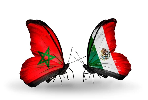 Farfalle con bandiere del Marocco e del Messico — Foto Stock