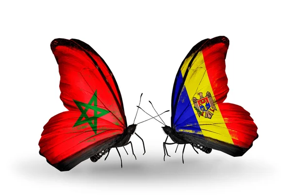 Бабочки с флагами Марокко и Молдовы — стоковое фото