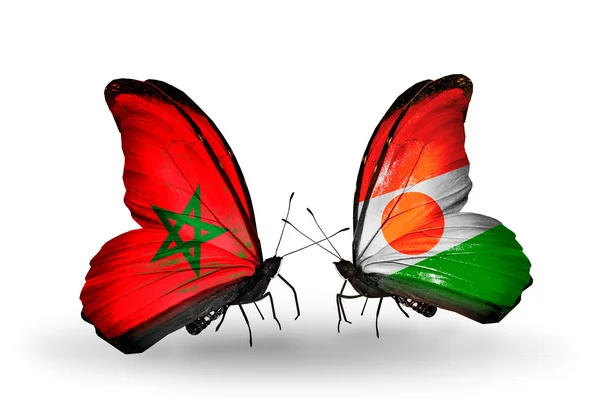 Butterflies with flags of Morocco and Niger — Stock Photo, Image