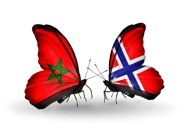蝴蝶与摩洛哥和挪威的国旗 — 图库照片
