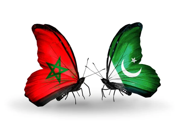 Vlinders met vlaggen van Marokko en pakistan — Stockfoto