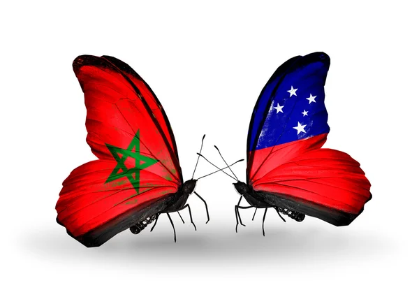 Papillons avec des drapeaux du Maroc et des Samoa — Photo