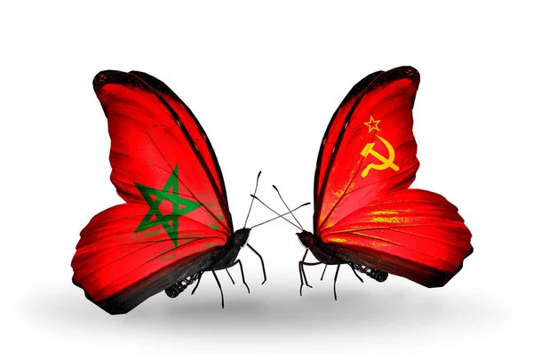 Twee vlinders met vlaggen Marokko en de Sovjet-Unie — Stockfoto