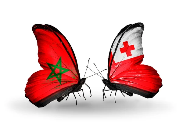 Dos mariposas con banderas Marruecos y Tonga —  Fotos de Stock